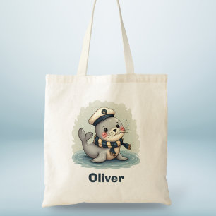 Cute Baby Seal with Sailor Hat and Scarf Tote Bag