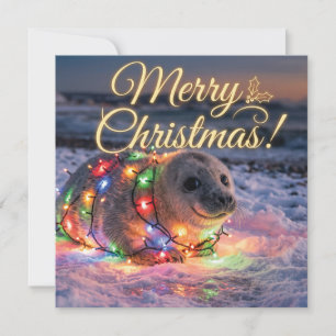 Cute Baby Seal Wrapped in Christmas Lights  Holiday Card