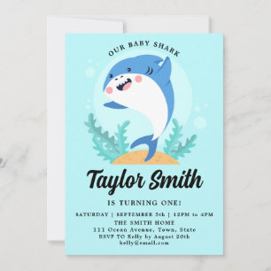 Cute Baby Shark Birthday Party Invitation