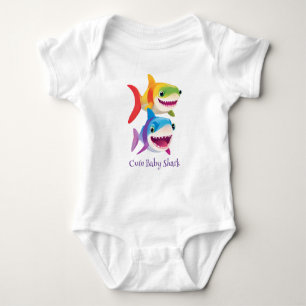 Cute baby shark rainbow colourful birthday kids bodysuit