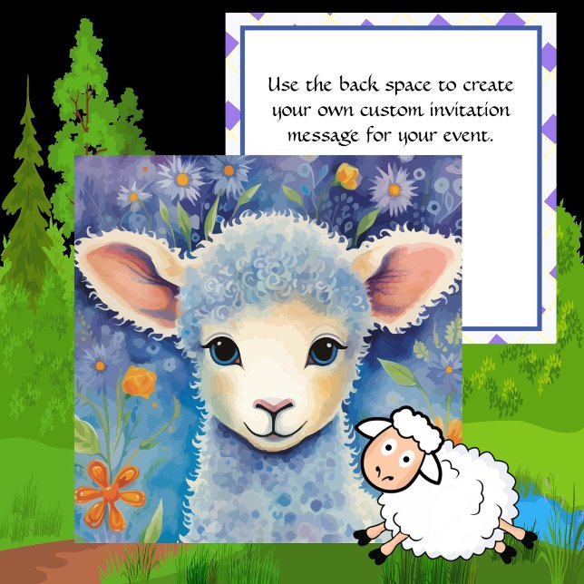 Cute Baby Sheep  Invitation (Our Little Lamb - Sheep - Bow Peeps Has a Collection All His Own ! "Shear'-ly You Have Seen It !)