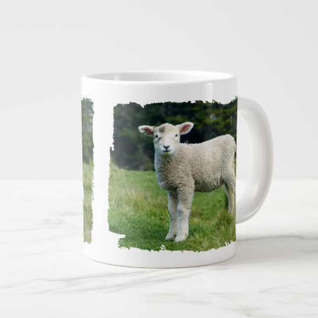 Cute Baby Sheep Muddy Face in Meadow Large Coffee Mug (Front Right)