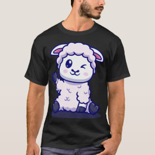 Cute Baby Sheep Waving Hand Cartoon T-Shirt