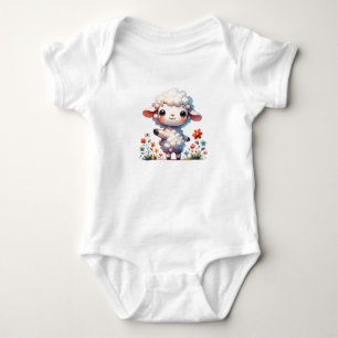 Cute Baby Sheep with Flower Bodysuit