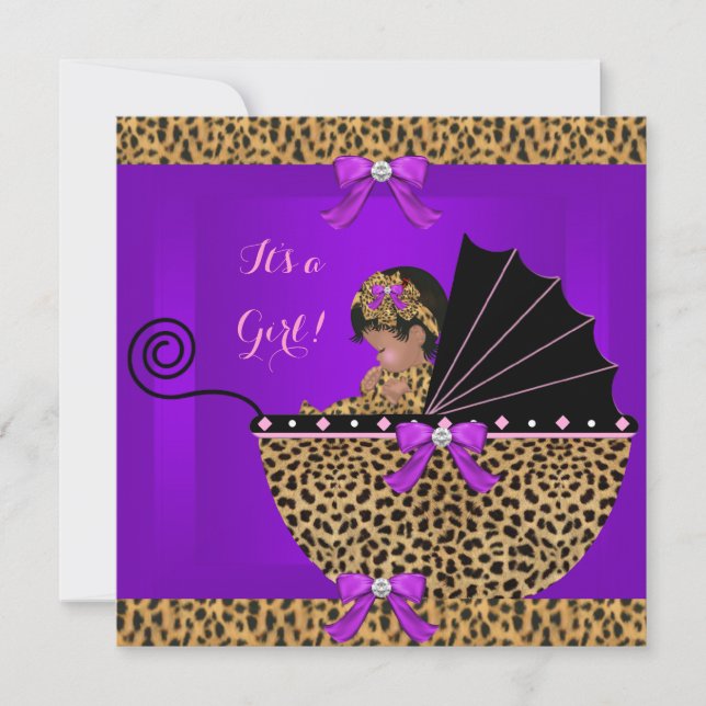 Cute Baby Shower Baby Girl Leopard Purple Invitation (Front)