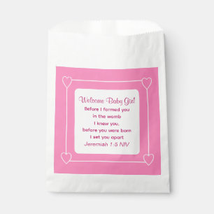 Cute Baby Shower Bible Verse Pink Party Favour Bags