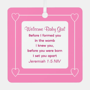 Cute Baby Shower Bible Verse Pink Party Favour Metal Tree Decoration