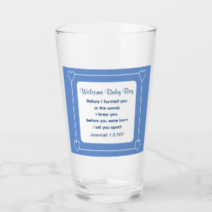 Cute Baby Shower Bible Verse Striped Blue Party Glass
