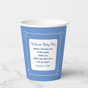 Cute Baby Shower Bible Verse Striped Blue Party Paper Cups