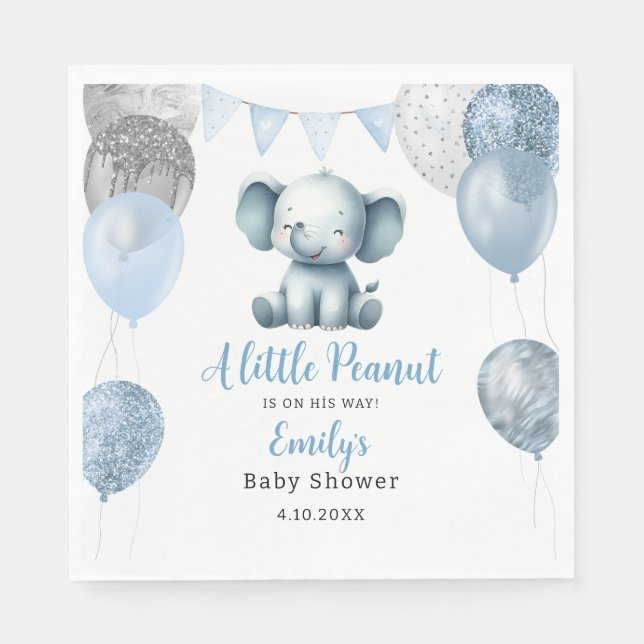 Cute Baby Shower blue Elephant Boy Balloons  Napkin (Front)