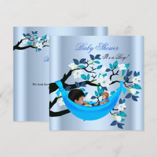 Cute Baby Shower Boy Baby Blue Hammock Invitation