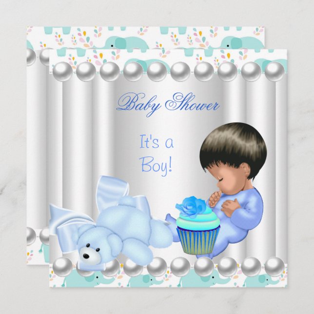 Cute Baby Shower Boy Blue cupcake Invitation (Front/Back)