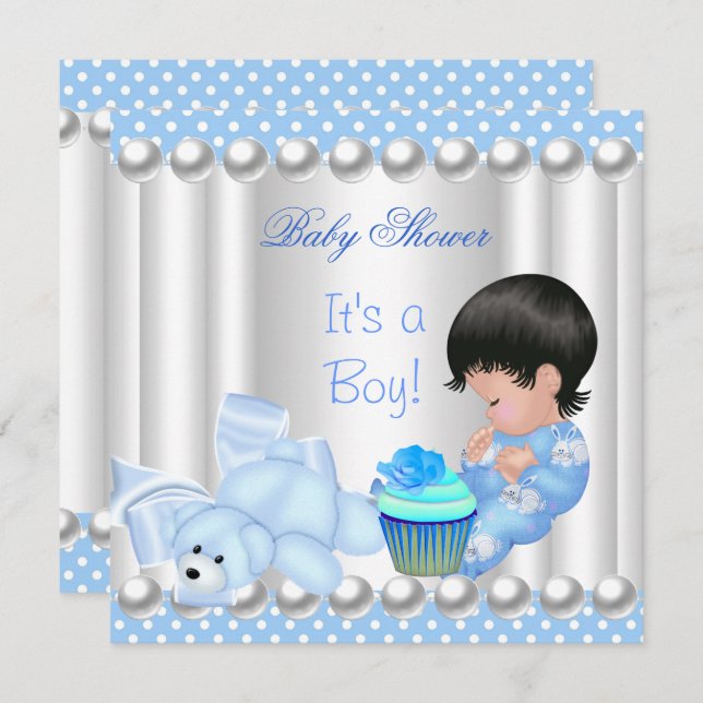 Cute Baby Shower Boy Blue cupcake Spots Invitation (Front/Back)
