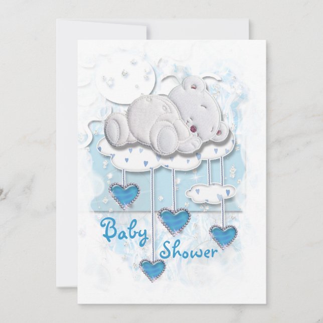 Cute baby shower boys bear invitation (Front)