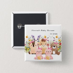 Cute Baby Shower Button Animals and Wildflower