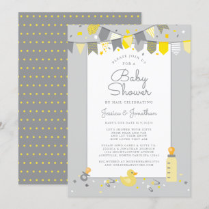 Cute Baby Shower By Mail Grey Yellow Modern Invitation