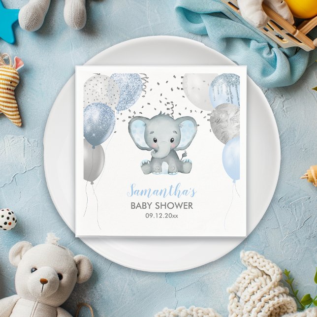 Cute Baby Shower Elephant Boy Balloons Napkin (Cute Baby Shower Elephant Boy Balloons Napkin)