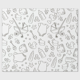 Cute baby shower gifts doodle black & white design wrapping paper