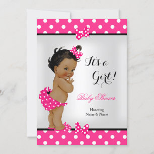Cute Baby Shower Girl Hot Pink Black Ethnic Invitation