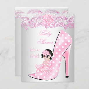 Cute Baby Shower Girl Pink Baby Shoe Lace Invitation