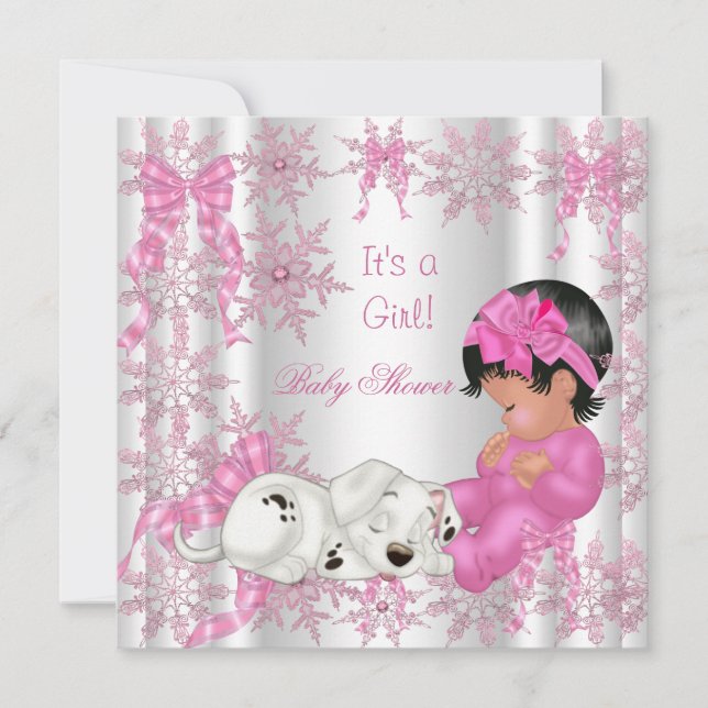 Cute Baby Shower Girl Pretty Pink Snowflakes Invitation (Front)