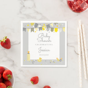 Cute Baby Shower Grey Yellow Gender Neutral Napkin