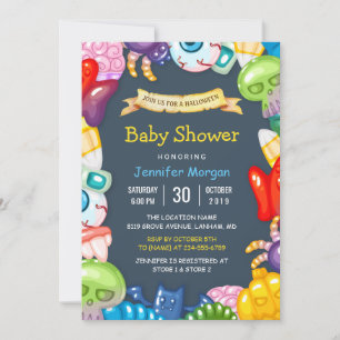 Cute Baby Shower Halloween Monsters Theme Invitation