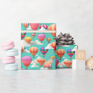Cute baby shower hot air balloon tiled  wrapping paper