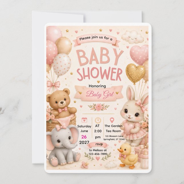 Cute Baby Shower Invitation Back Design | Pastel B (Front)