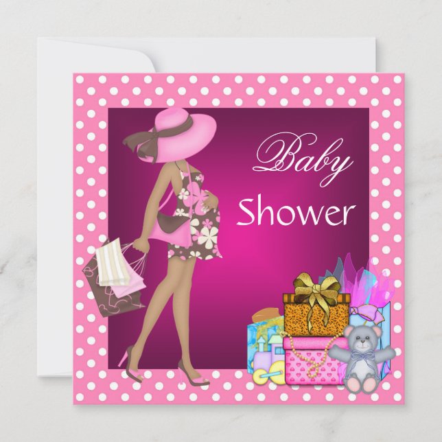 Cute Baby Shower Invitation Pink Spot Gifts Bear (Front)