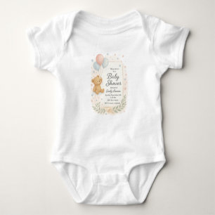 Cute Baby Shower Invitation – Teddy Bear & Balloon Baby Bodysuit