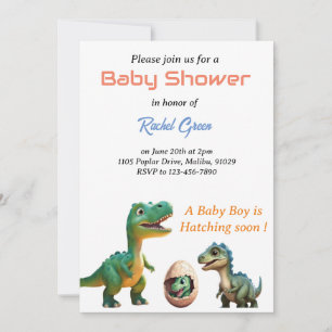 Cute Baby Shower Invitation with Dinosaur hatching