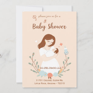 Cute Baby Shower Invitation with Mother and Baby