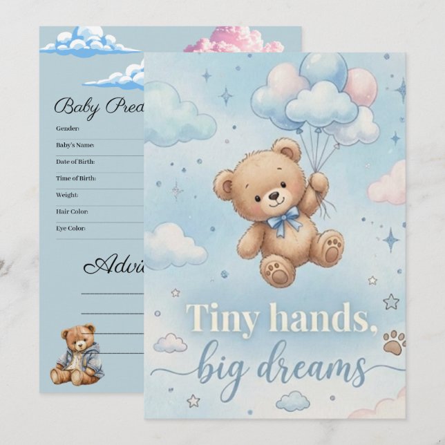 Cute Baby shower invitation with prediction game (Front/Back)