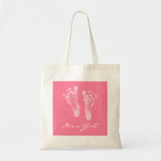 Cute Baby Shower Its a Girl Pink Baby Footprints Tote Bag