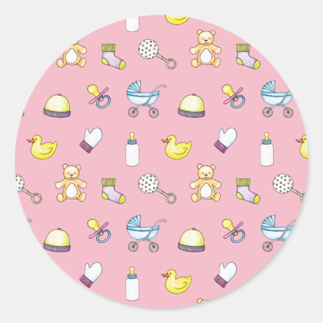 Cute baby shower pattern classic round sticker (Front)
