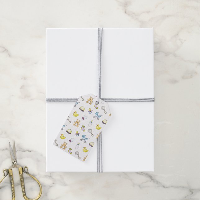 Cute baby shower pattern gift tags (With Twine)