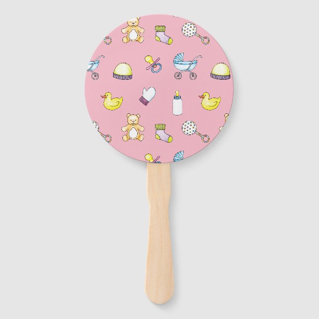 Cute baby shower pattern hand fan (Front)