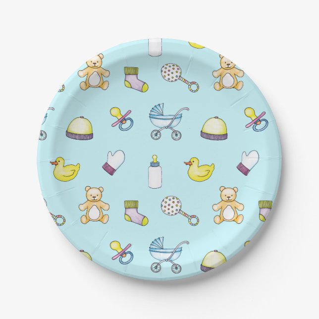 Cute baby shower pattern paper plate (Front)