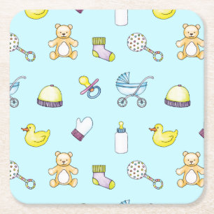 Cute baby shower pattern square paper coaster
