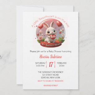 Cute Baby Shower Rabbit Sweetheart Valentine Invitation