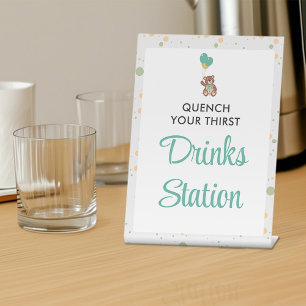 Cute Baby Shower Teddy Bear Balloon Drink Station Pedestal Sign
