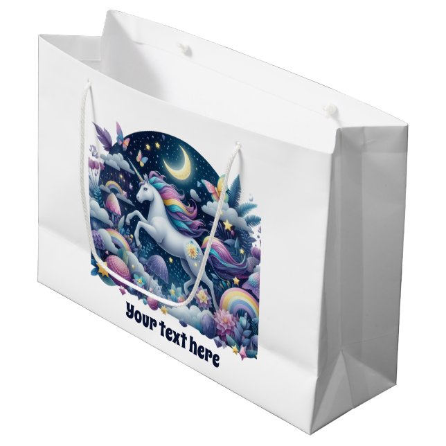 Cute baby shower unicorn customisable  large gift bag (Front Angled)