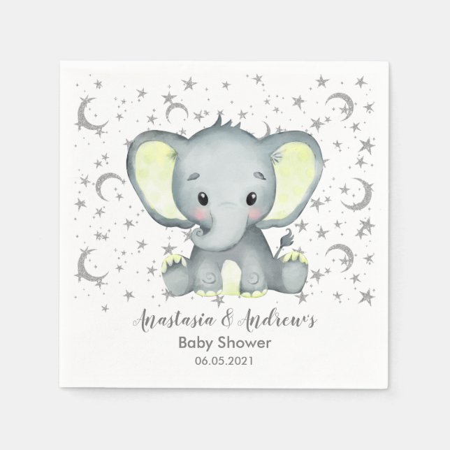 Cute Baby Shower Yellow Elephant Napkins (Front)