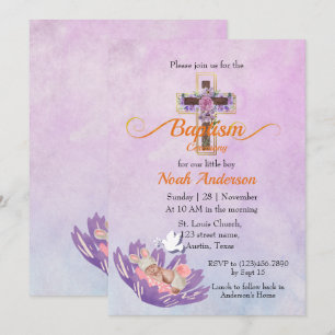 Cute Baby sleeping in a Flower Baptism Invitation