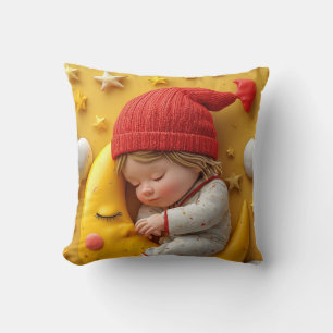 Cute Baby Sleeping on Moon Nursery Cushion