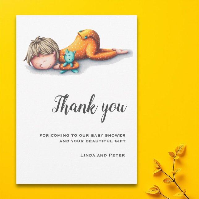 Cute Baby Sleeping Orange Neutral Baby Shower Thank You Card (Creator Uploaded)
