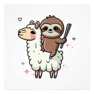 Cute Baby Sloth and Llama Photo Print