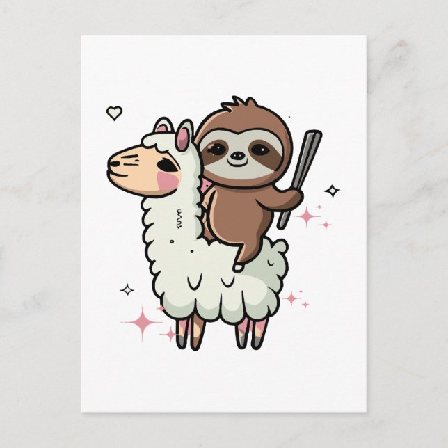 Cute Baby Sloth and Llama  Postcard (Front)