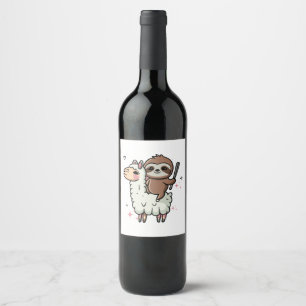 Cute Baby Sloth and Llama Wine Label